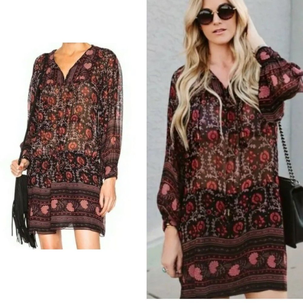 Ulla Johnson Aida Dress in Dark Floral Silk Boho Above Knee Size 2